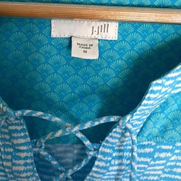 J. Jill Blue Boho Pullover Tassel Tie Top Medium - Picture 2 of 6